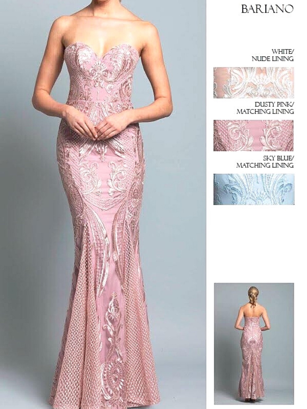 NWT Bariano Size US 6 - Dusty Pink Strapless Lace Mermaid Gown